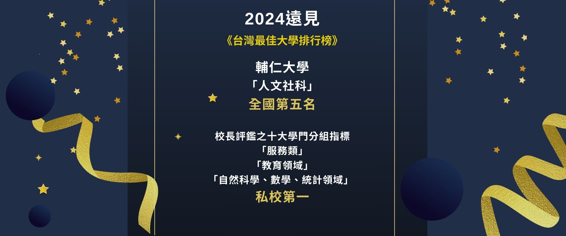 2024遠見《台灣最佳大學排行榜》 輔仁大學獲 「人文社科」全國第五名